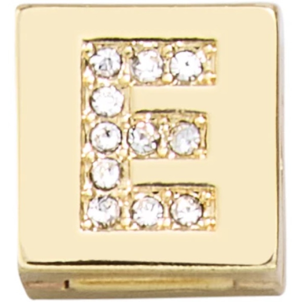 BaubleBar Gold Initial Charm with Crystals Square Hinge Letter Bead - E